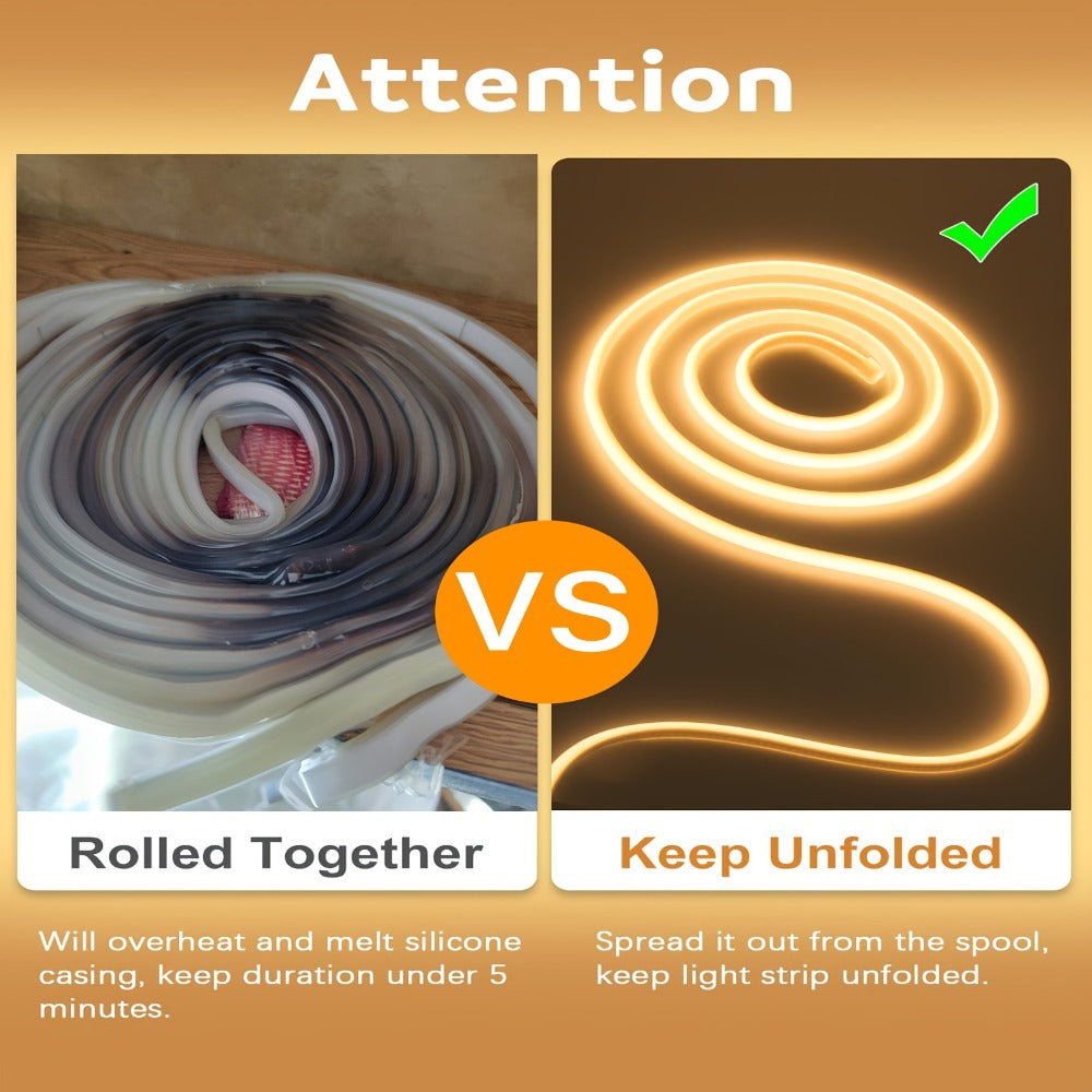 COB LED Strip Lights 10M 33ft 110V Connectable High Brightness Flexible Rope Light – No Dark Spots Indoor Outdoor Ceiling Kitchen Cabinet Closet Landscape Decor White Warm White