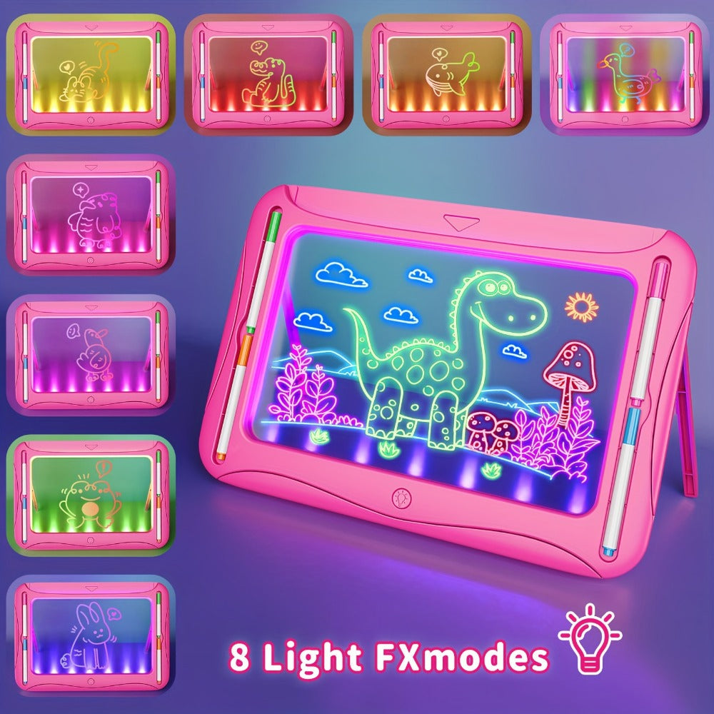 LED Light Up Drawing Board for Kids with 9 Double-Sided Tracing Cards & 6 Markers – Travel Doodle Board, 6 Colors