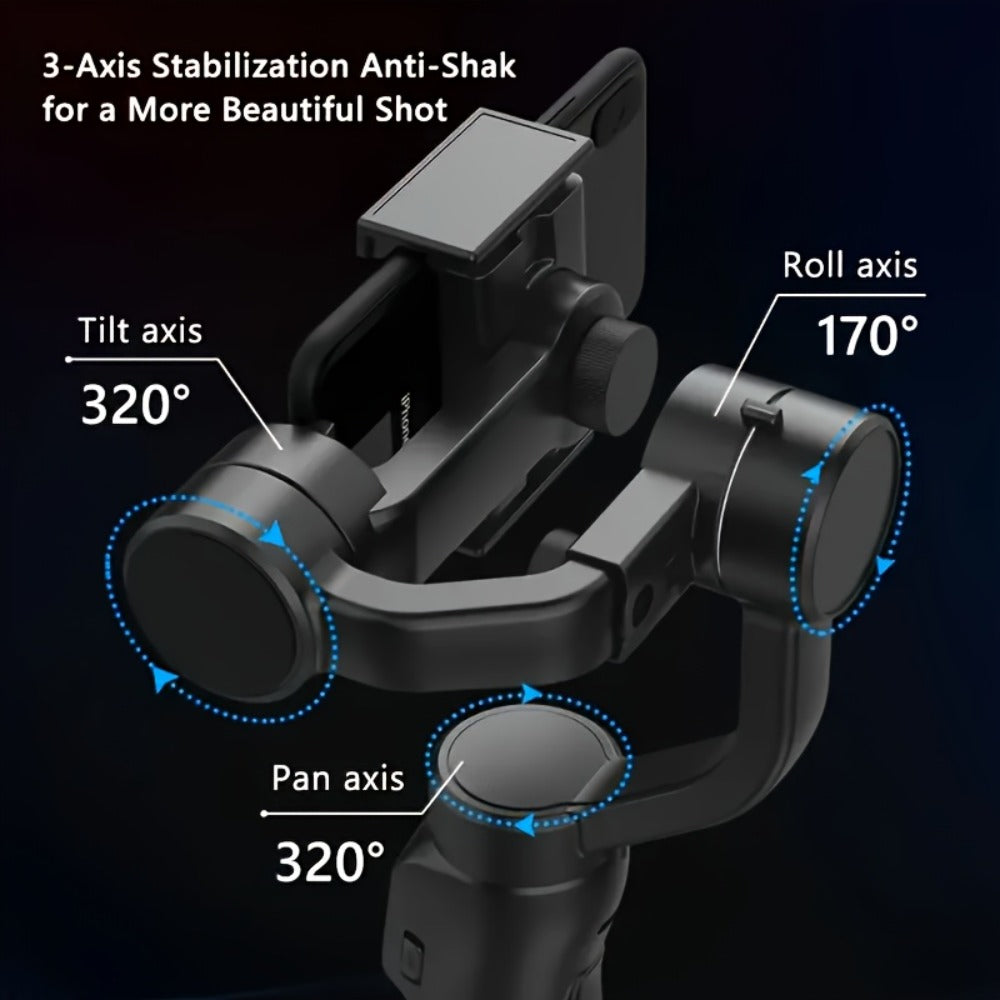 Handheld 3-Axis Smartphone Gimbal Stabilizer with Wireless Bluetooth No App Required Anti-Shake Video Recording – Includes Stand & Mount Compatible with iPhone Android Vlog Travel Live Streaming