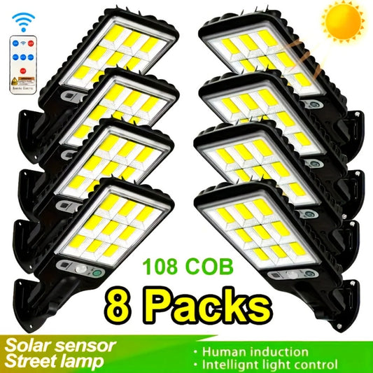 Solar Motion Sensor Wall Lights with Remote Control and 3 Modes, 2-, 4- or 8-Piece Sets