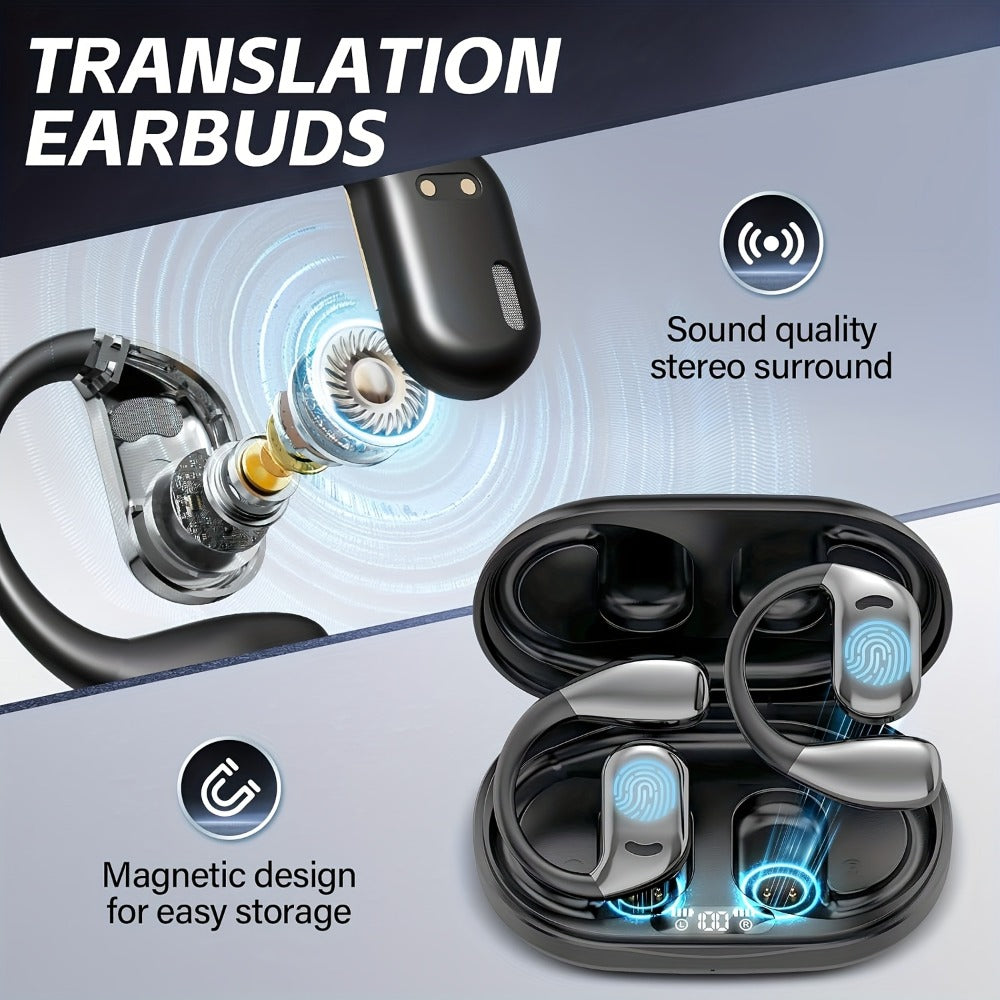 Bone Conduction AI Translation Earphones 156 Languages 3-in-1 Real-Time Wireless Headphones for Travel Business Learning Black Beige Dark Blue Green