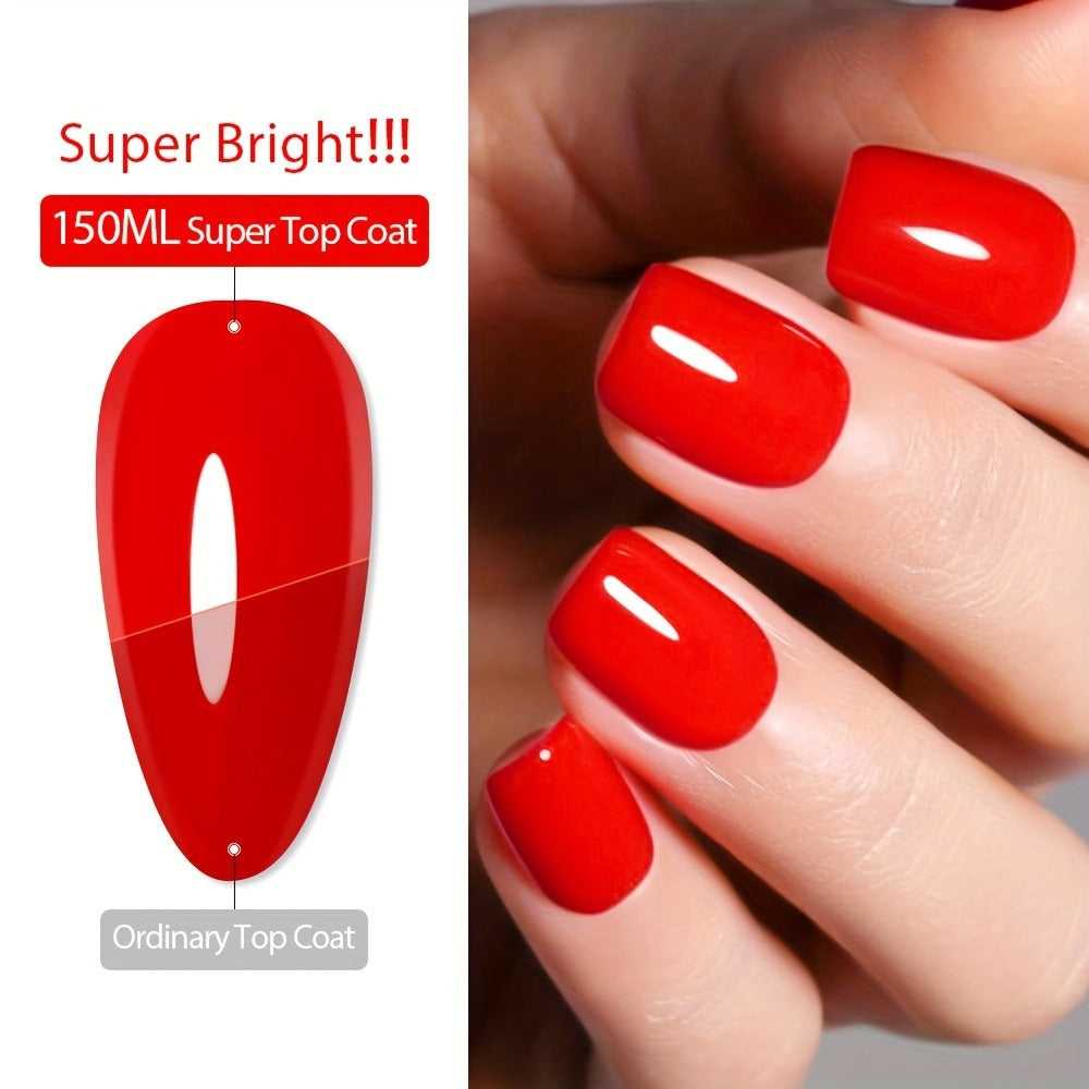 Gel Nail Top Coat 15ml Super Glossy & Matte Soak-Off LED Gel Polish Base Coat — Long-Lasting Salon Manicure Functional Gel Varnish for Home & Nail Salon Use