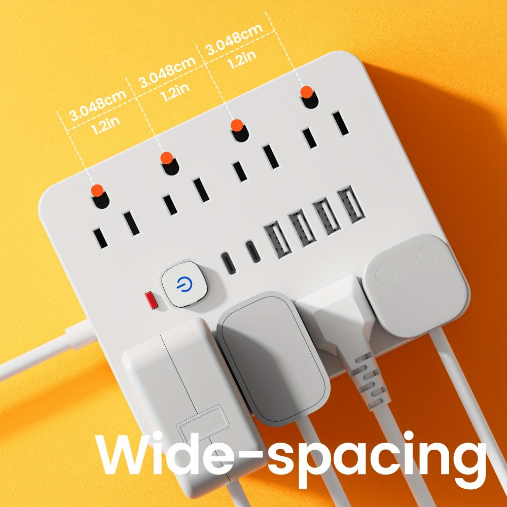 14-in-1 Wall-Mountable Power Strip with Surge Protector – 8 AC Outlets & 6 USB Ports (2 USB-C), Flat Plug Space-Saving Extension Cord, Overload Protection for Home School Office, 5ft or 10ft