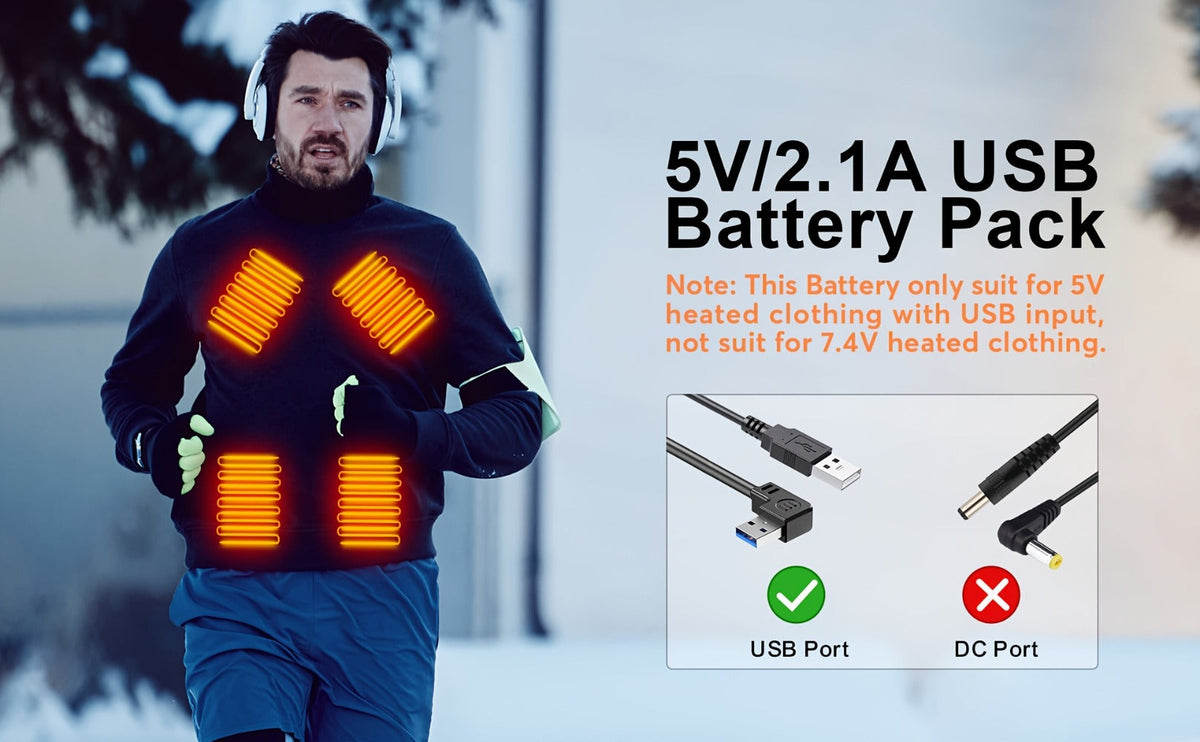 Outdoor Travel Portable Charger 10000mAh 5V/2A Battery Pack, Compact Backup Power Bank for Smartphones Tablets Heated Vest Heated Jacket Heated Clothes, Lightweight USB Charger for Men Women – Black & White