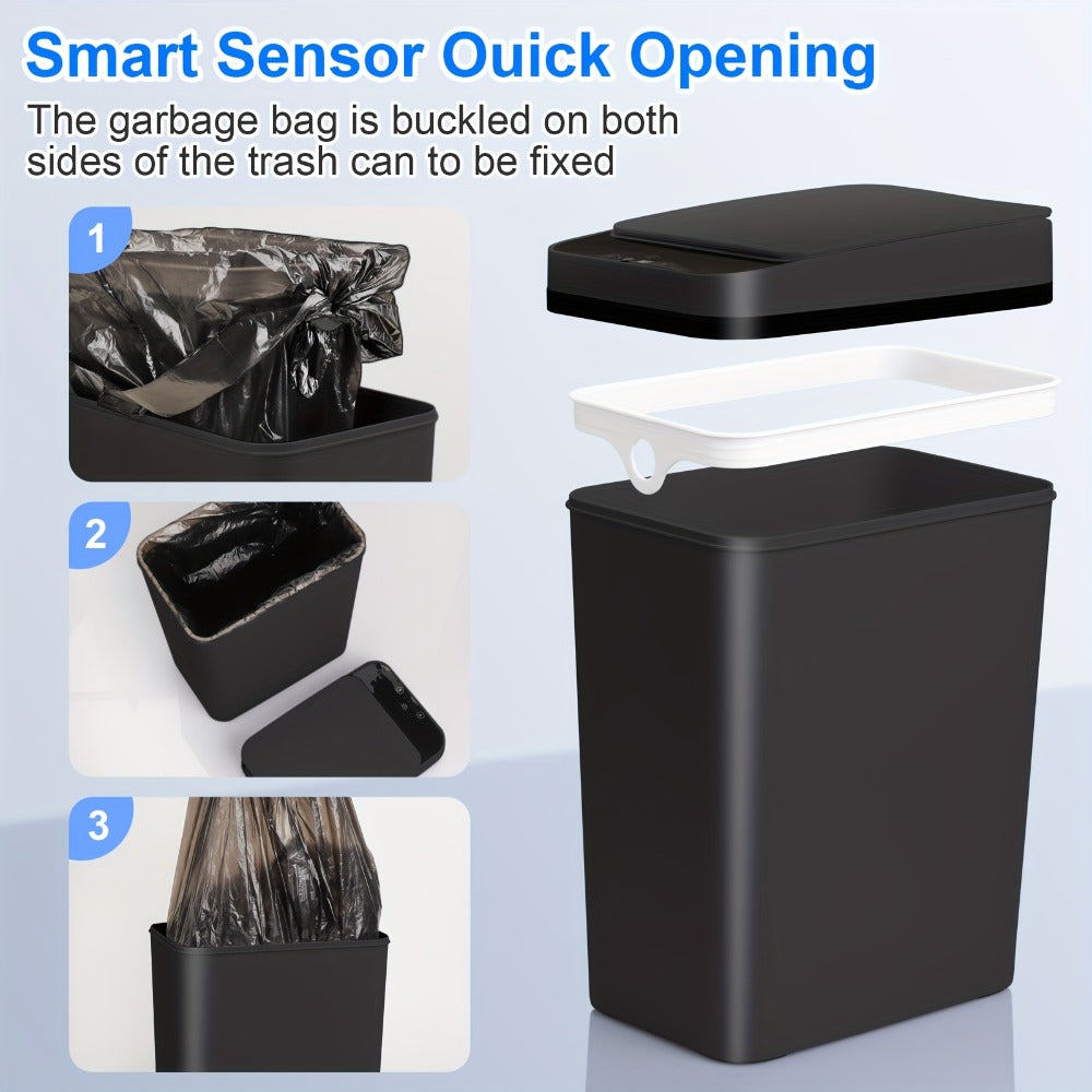 Motion Sensor Trash Can 2-Pack – 2.8 Gallon Touchless Automatic Slim Garbage Can with Auto Lid, Hands-Free Infrared Sensor Waste Basket for Bathroom Bedroom Office | White & Black