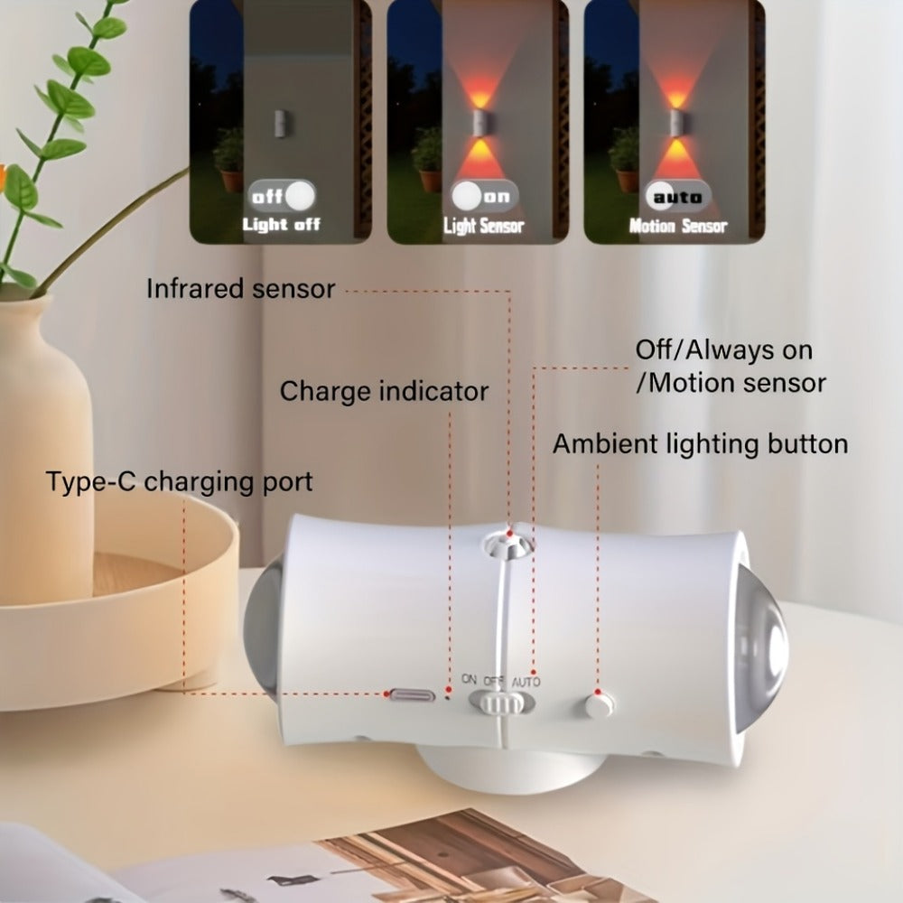 RGB Motion Sensor LED Wall Light – Rechargeable Magnetic Night Light with Color Changing Gradient Ambient Lighting, Battery Operated, 2 Pack & 4 Pack, Black & White