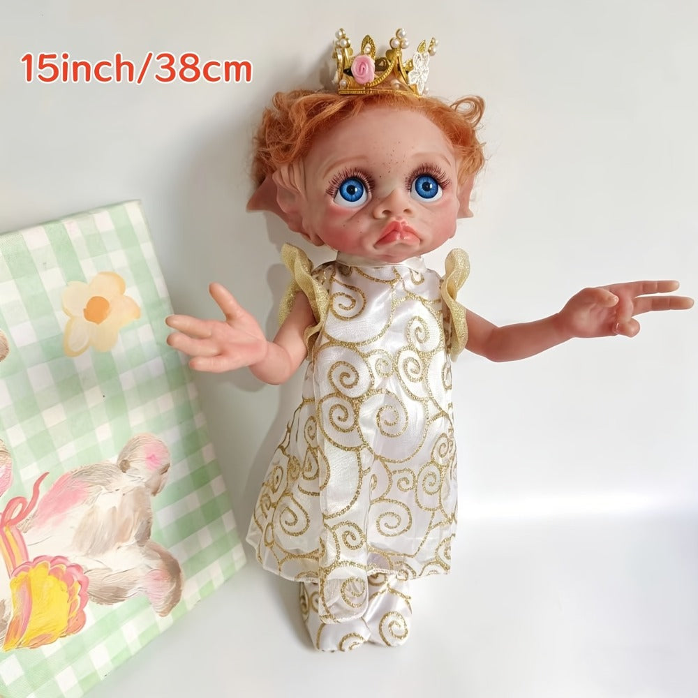15-Inch Fairy Elf Reborn Doll with Wavy Hair and Random Crown
