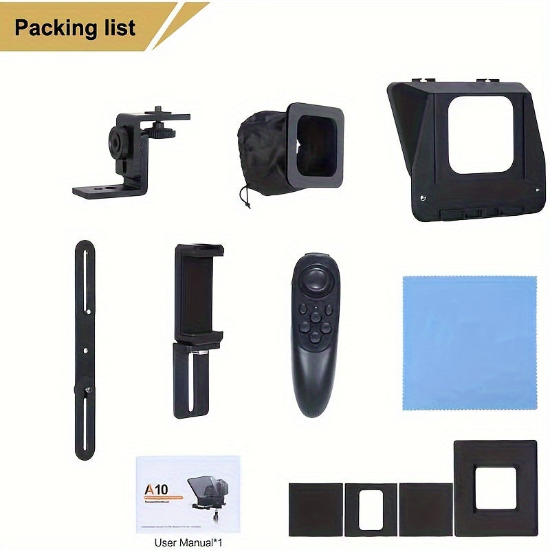 A10 Portable Teleprompter for Smartphone & DSLR Camera | Phone Holder & Remote Control for Video Recording, Live Streaming, Interview, Stage Presentation & Speech