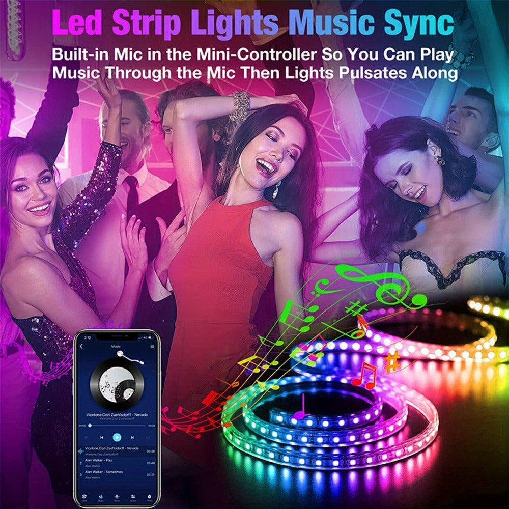 Color Changing LED Strip Lights App & Remote Control - Music Sync Smart RGB Lights 16 Million Colors for Bedroom Living Room Gaming Room TV Backlight Party Holiday Wedding Decoration 16ft 66ft 100ft