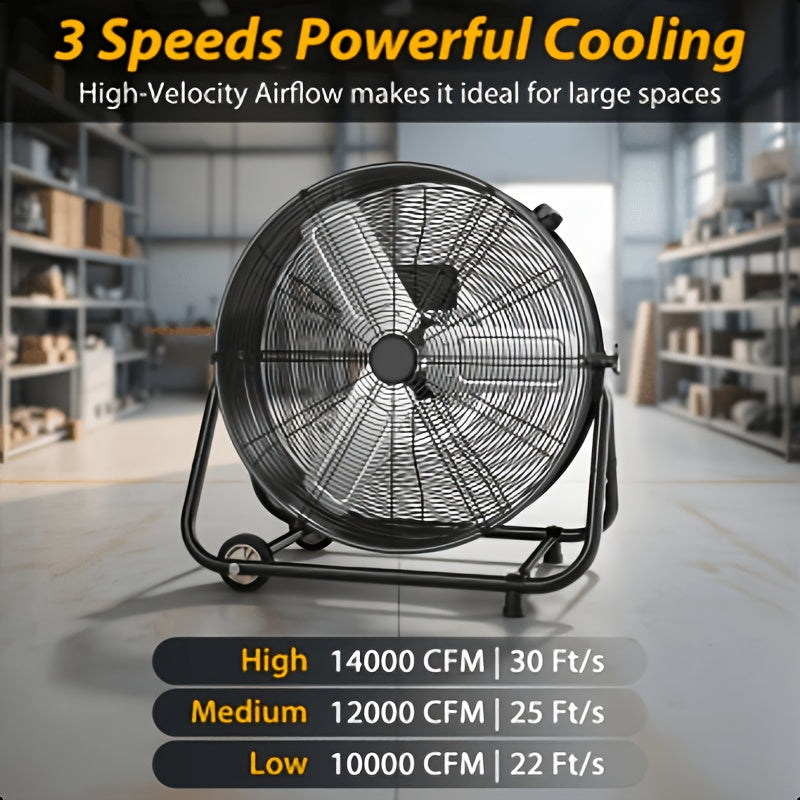 Industrial Drum Fan 24 & 30 Inch | High Velocity Floor Fan 9460-14000 CFM, 3-Speed Air Circulator with 180° Tilt for Warehouse, Garage, Workshop, Job Site & Large Space Cooling – Multiple Colors