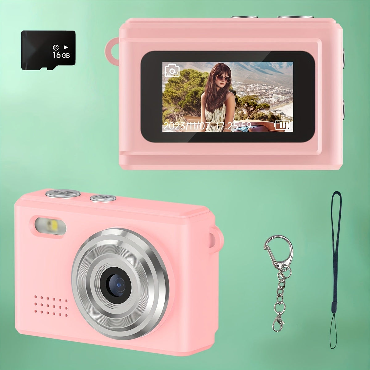 Keychain Mini Digital Camera 16X Zoom Autofocus & Shock-Proof | 2.8-Inch Screen Point-and-Shoot Cam for Travel & Vlog – Ideal Birthday Gift for Adults, Friends & Beginners