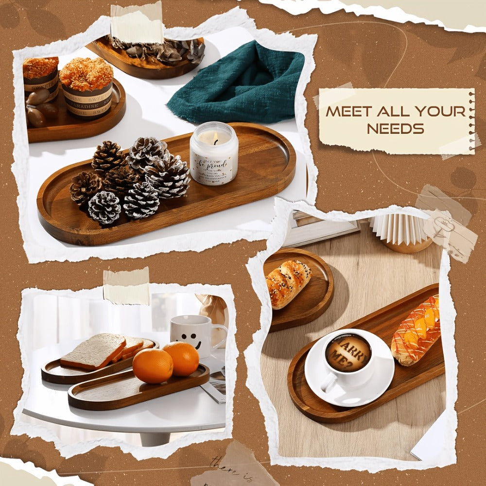 Wood Serving Tray Set – Oval Wooden Charcuterie Boards & Serving Platters for Cheese, Snacks, Bread, Fruit & Appetizers – Party, Buffet, Barbecue & Kitchen Decor