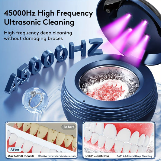 Ultrasonic Retainer Cleaner with UV Light, 45kHz Portable Cleaner for Aligners, Dentures & Mouth Guards