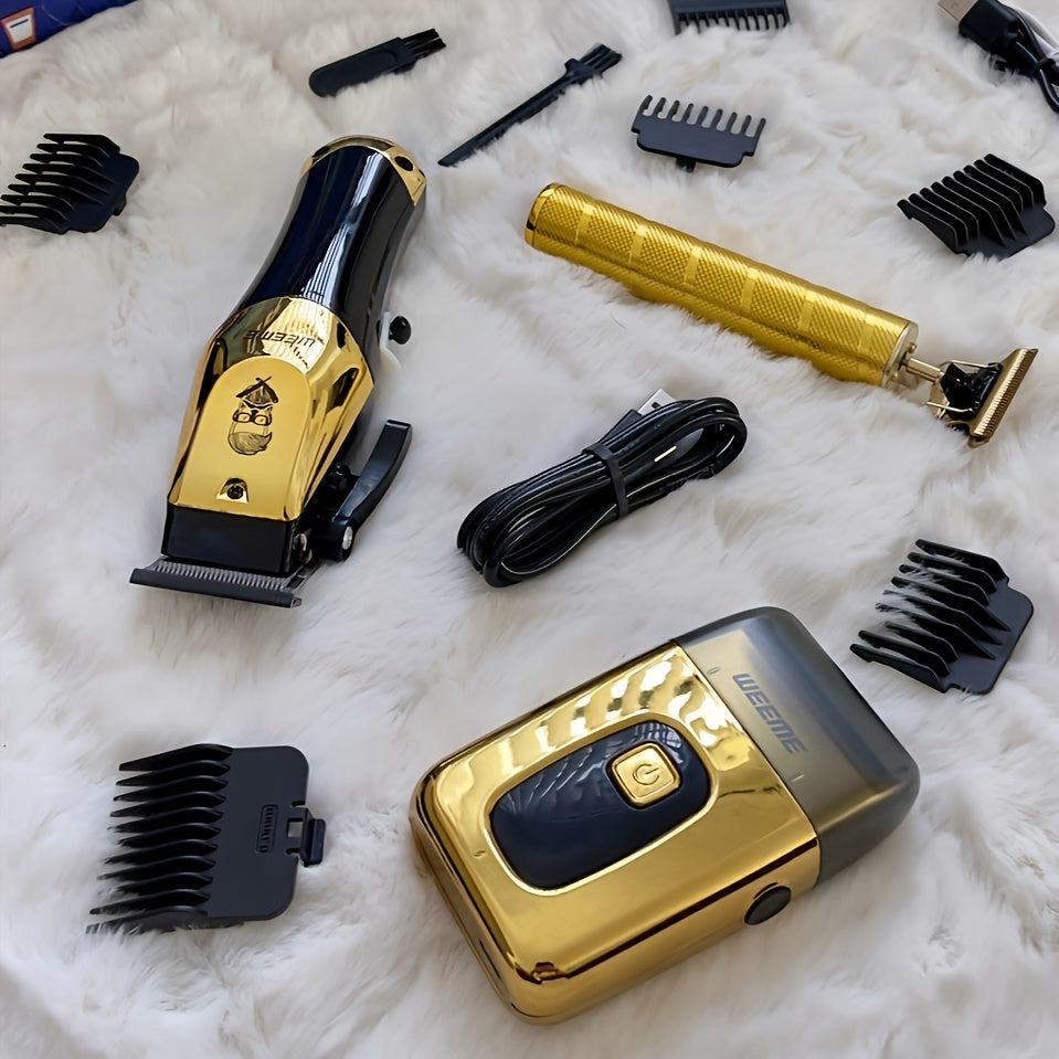 Hair Clipper Beard Trimmer for Men USB-C Rechargeable Electric Razor Dragon & Phoenix Design 4 Guide Combs - Hair Shaving Cutting Body Grooming Kit Gold Black Bronze
