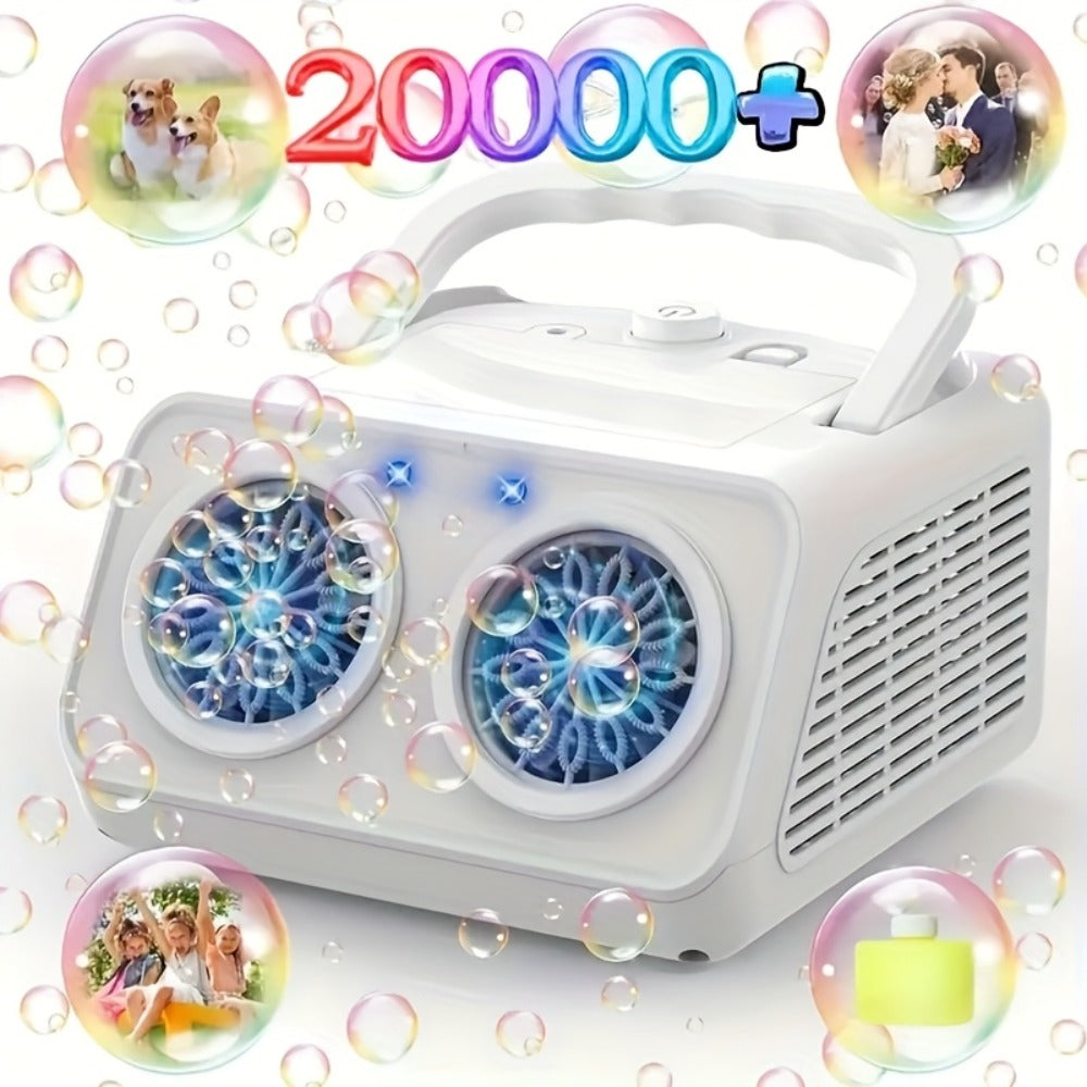 Electric Bubble Machine for Kids Toddlers – Dual Fan 20000+ Bubbles Per Minute with Bubble Solution Included, Battery Operated Outdoor Bubble Blower Toy for Boys Girls Ages 3+, Birthday Party Gift