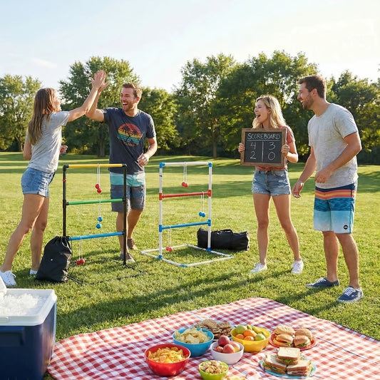 Ladder Toss Game Set with 6 Bolas, Score Trackers and Storage Bag for Outdoor Play