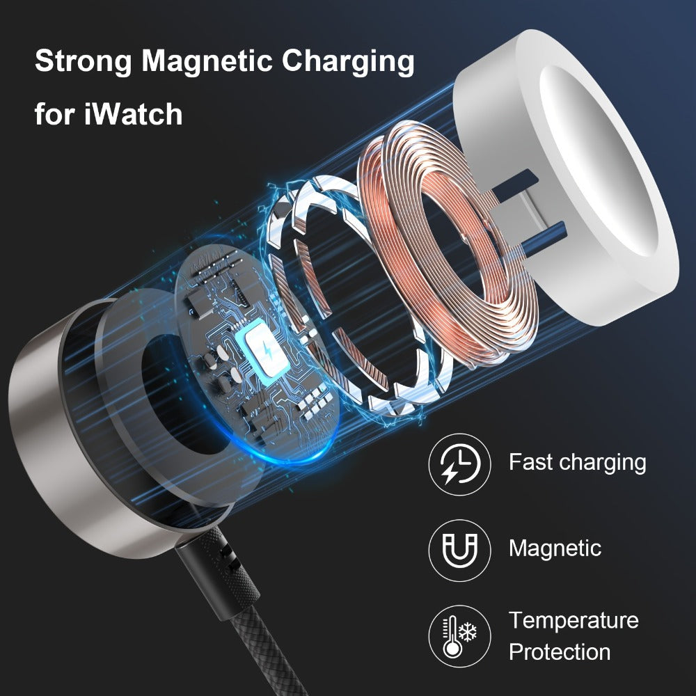 Multi Charging Cable 3-in-2 Fast Charging Set of 2, Compatible with Apple Watch Ultra Series 10 9 8 7 6 SE iPhone 16 15 14 13 12 Samsung Galaxy, USB-C & USB-A, 2FT + 4FT Portable Cord Combo