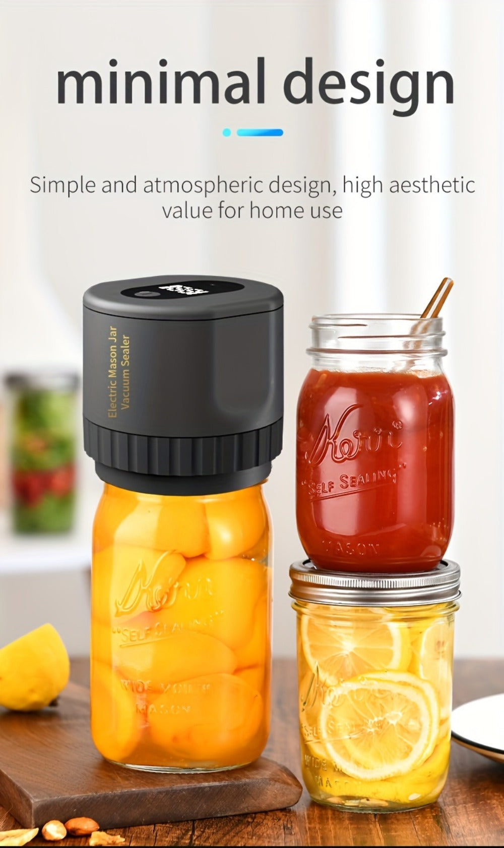 Electric Mason Jar Sealer One-Touch Vacuum Seal - 2025 New Model Automatic Jar Sealer Kit with Wide Mouth & Regular Mouth Lids, Food Storage Vacuum Sealer for Mason Jars, Canning Jar Lid Sealer, Black & White