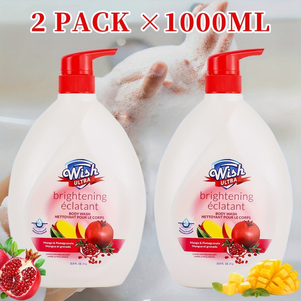 Vitamin E Moisturizing Body Wash 2-Pack 1000ml Each 5 Fragrances — Deep Cleansing Long-Lasting Scent Shower Gel for All Skin Types | Cucumber Milky Mango Peach & Almond | Unisex Men & Women