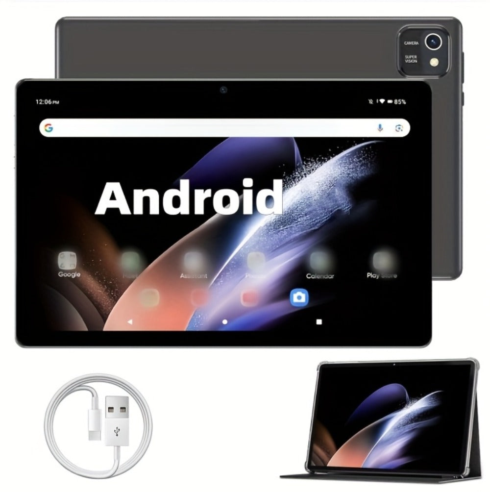 10 Inch Android 14 Tablet, 6GB RAM 64GB ROM 1TB Expandable, 6000mAh Battery, 2.0GHz Processor, IPS Touchscreen, GPS WiFi Split Screen Dual Camera – Black/Blue