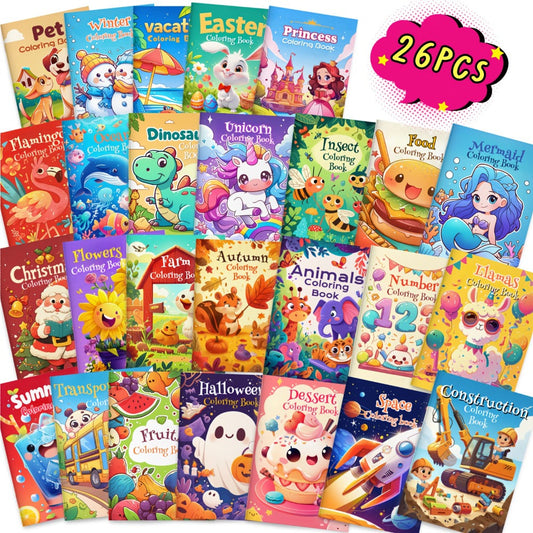 Kids Coloring Books Bulk, 26 Pack, Dinosaur & Animal Designs Party Favors