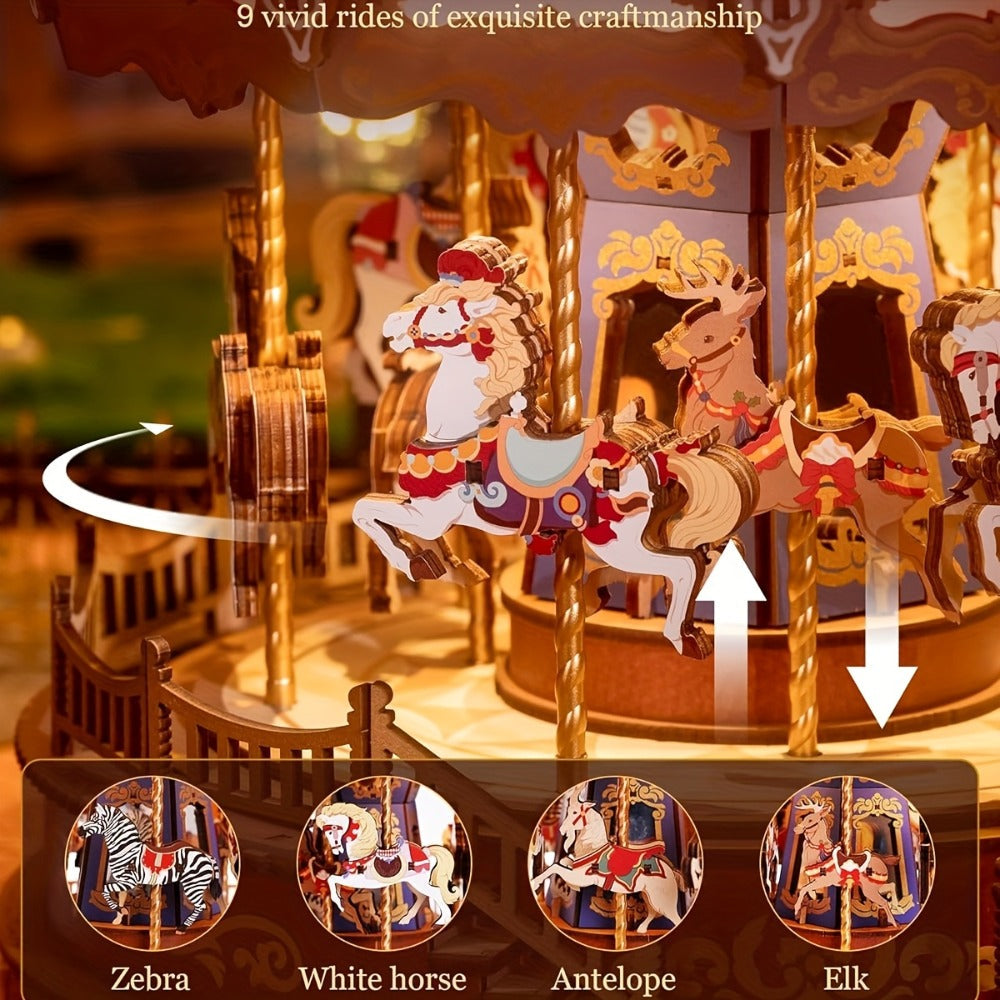 Rolife Carousel Music Box Kit, DIY 3D Wooden Model