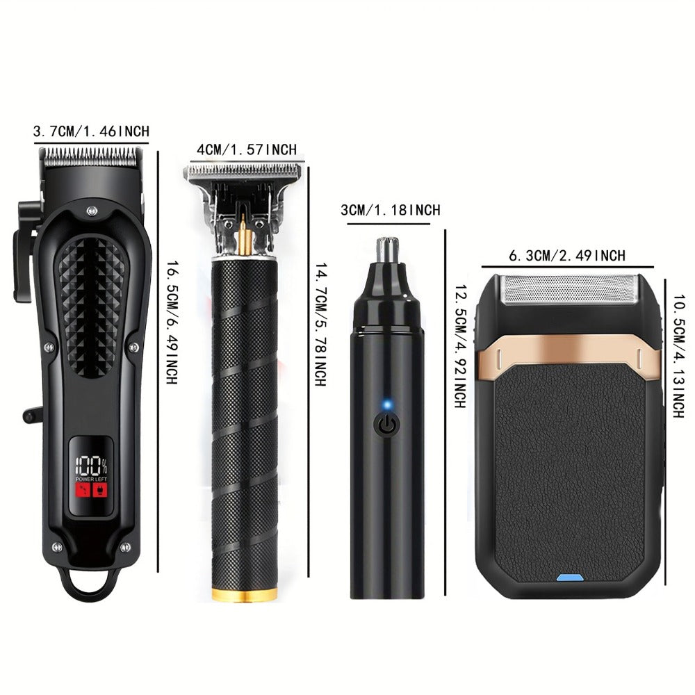 Multi-Piece Hair Clipper Kit for Men – USB Rechargeable Cordless Electric Trimmer Set, 2-Piece & 4-Piece Home Travel Barber Tool, Black Blue Gold Grooming Gift