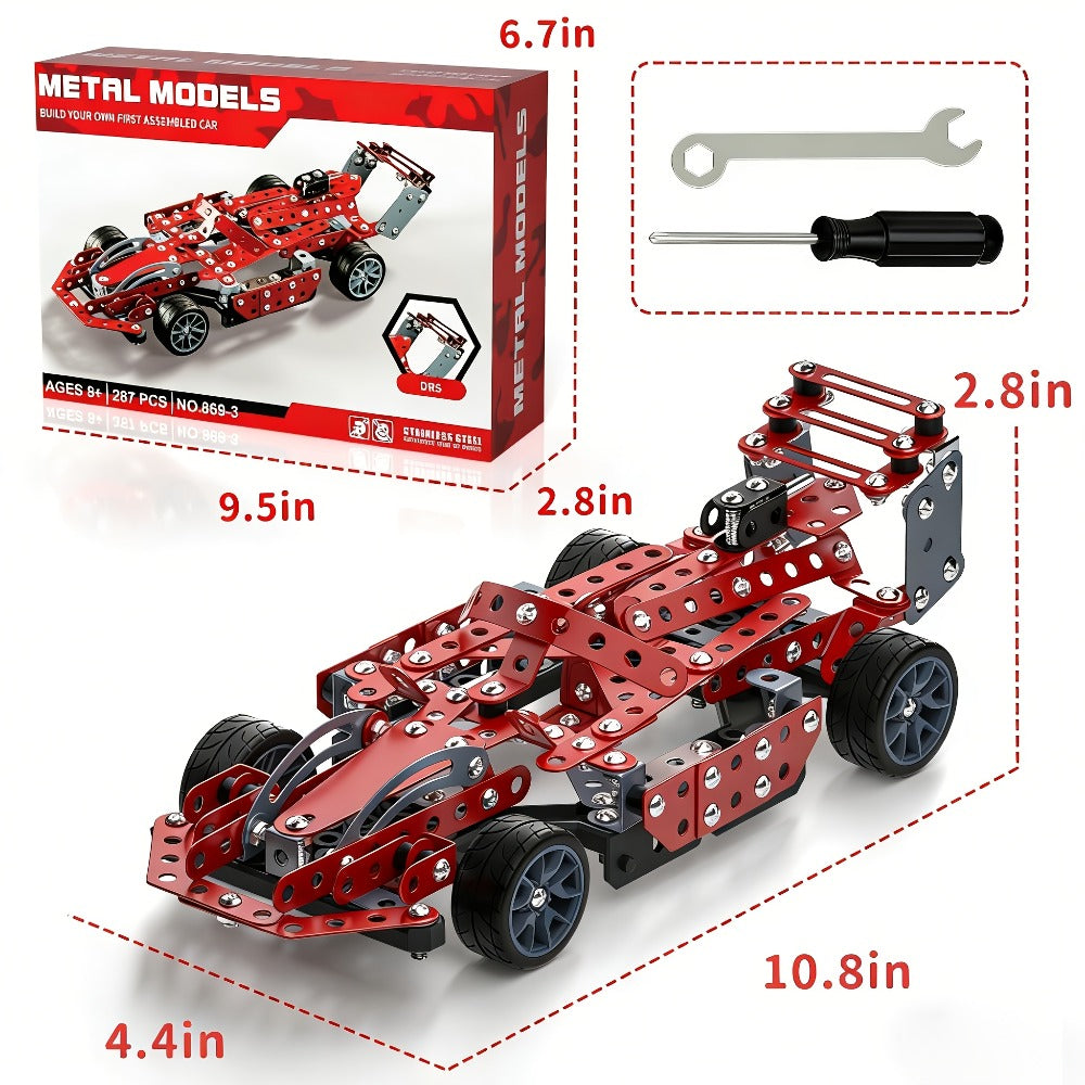 Motorized Model Car Building Kit, 283-287 Pcs with All-Terrain Tires and Openable Hood