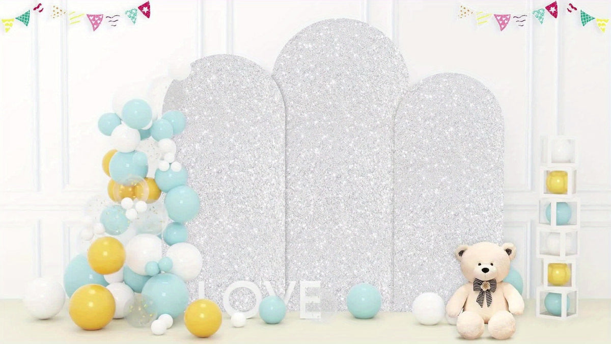 Sequin Wedding Arch Cover Set 3pcs – 6ft 6.6ft 7.2ft Metallic Spandex Payette Glitter Arch Backdrop Cover for Wedding Ceremony, Birthday Party, Bridal Shower & Event Decoration | Fits Most Arch Stands