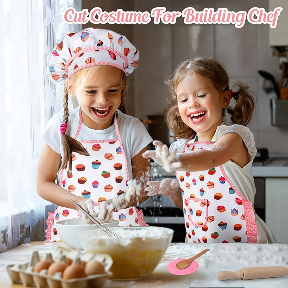 Kids Pretend Baking Set, 24-Piece Chef Hat and Apron with Play Accessories