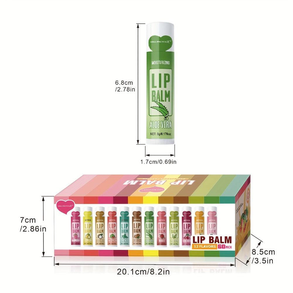 Glycerin Lip Butter Set 60 Pieces – 12 Scents Moisturizing Glossy Lip Balm, Deep Hydration for Soft Dry Lips, Valentine's Day & Holiday Gift Set for Women & Girls