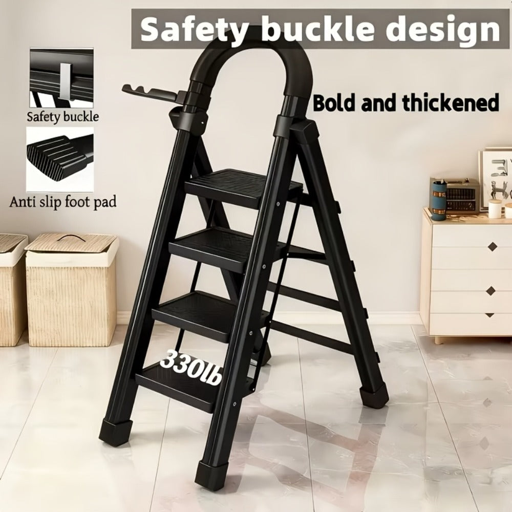 Folding Step Ladder with Anti-Slip Pedals & Handrail – 2/3/4/5 Step Stool for Adults, Sturdy Steel, Lightweight Portable, Non-Slip Feet, Rust-Resistant, Foldable for Home Kitchen Office Bedroom Use