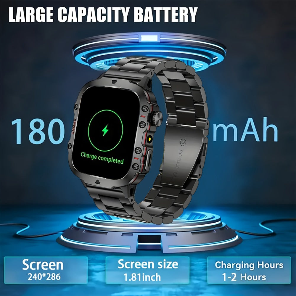 Men's Outdoor Smartwatch 4.6" HD Touch Screen with Wireless Calling & LED Display, USB Charging, Multiple Sport Modes, Heart Rate Activity Tracker, Compatible with iPhone & Android – Black Gold Gift Watch for Men