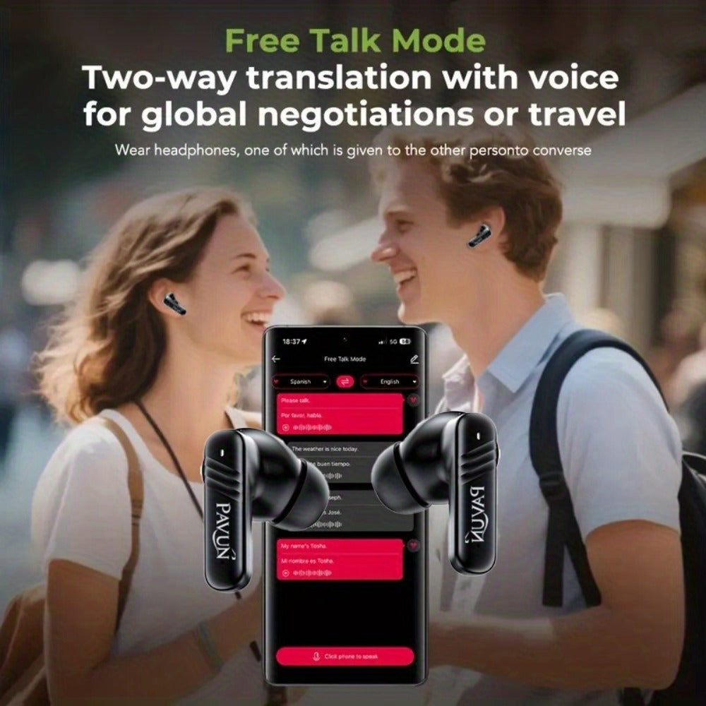 ANC AI Translation Earbuds with LCD Screen – Active Noise Cancelling Wireless In-Ear Headphones for Business Meetings International Travel Multi-Language Real-Time Translator