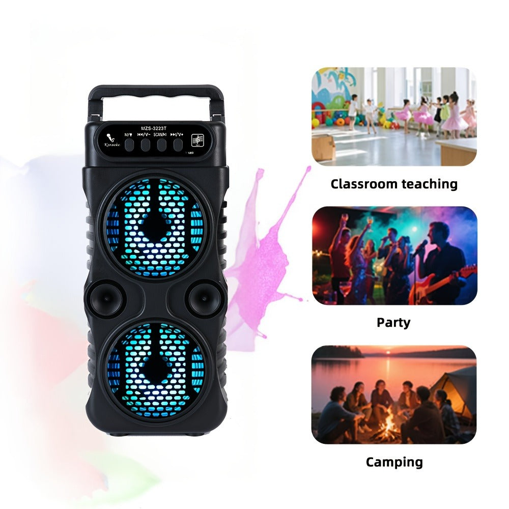 Dual 3-Inch Wireless Bluetooth Speaker with Colorful LED Lights, USB TF Card FM AUX Multi-Input, Long Playtime, Compact Party Speaker for Desktop Gaming Disco Outdoor Concerts Christmas Gifts