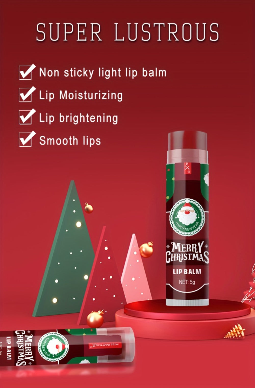 Christmas Lip Gloss & Balm Set 32 Pcs — MISS FACTOR Holiday Gift, Long-Lasting Hydrating Smudge-Proof Formula, Lipstick-Like Tubes, Festive Stocking Stuffer for Women Girls & Beauty Lovers
