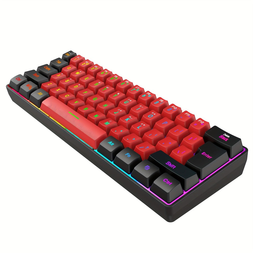 60% Mini Wired Gaming Keyboard SNPURDIRI RGB Backlit Ultra-Compact Film Keys – Space-Saving Tenkeyless Design for PC Gamers, Desktop & Laptop, Black Red Color Options
