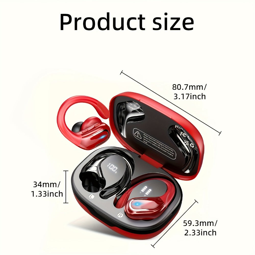 LIFEBEE Dual LED Display Earhook Wireless Earbuds for Running Sports, Pure Bass Sound Noise Cancelling Built-in Mic Over-Ear Headphones, Secure Fit Sport Earphones for Gym Workout Cycling Outdoor