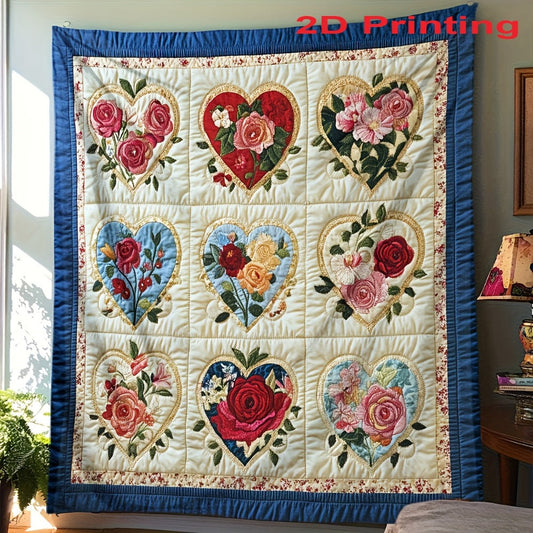 Heart Floral Print Flannel Throw Blanket, Soft Polyester in 6 Size Options