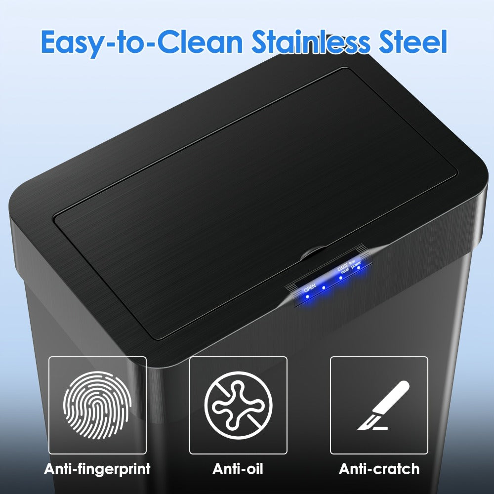 Touchless Trash Can with Motion Sensor 18.5 Gallon 60L – Soft-Close Lid | Brushed Stainless Steel | Bag Holder | Low Battery Alert | Hands-Free Smart Garbage Bin for Kitchen Office Bedroom RV