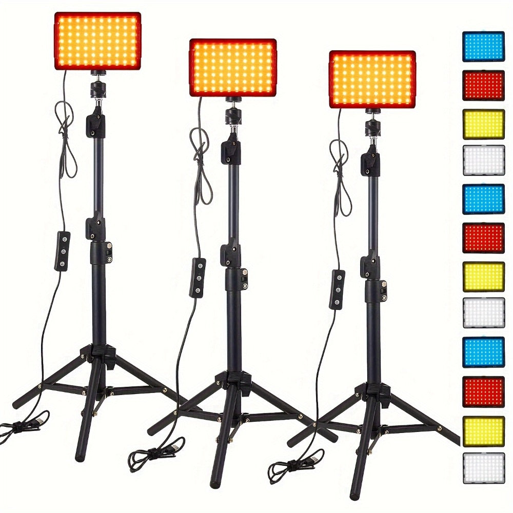 LED Video Fill Light Panel Kit with Tripod Stand & RGB Filters | Dimmable 5600K Studio Light for Vlogging, Photography, Video Streaming & Tabletop Shooting | 2 or 3 Pack