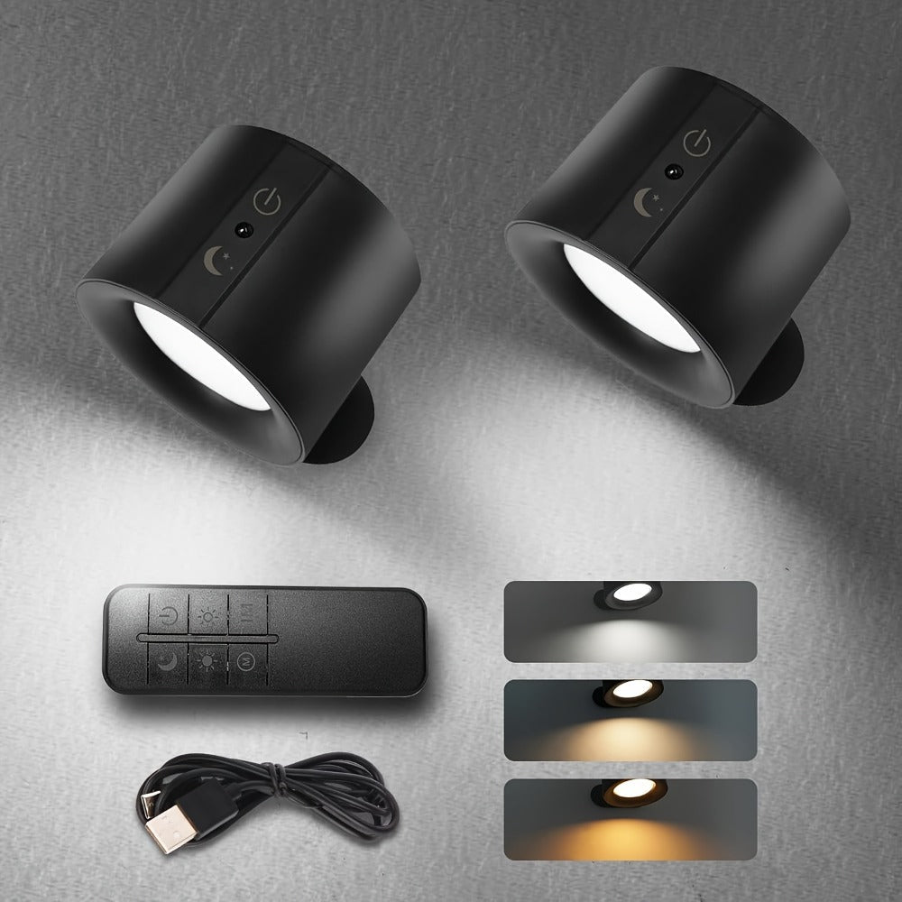 Rechargeable Wall Sconce LED Reading Light - GVTCO Magnetic 360° Rotation Wall Lamp with Remote Control, 3 Color Temperatures, Dimmable, 1200mAh Battery, USB-C Charging for Bedroom, Bedside & Hallway