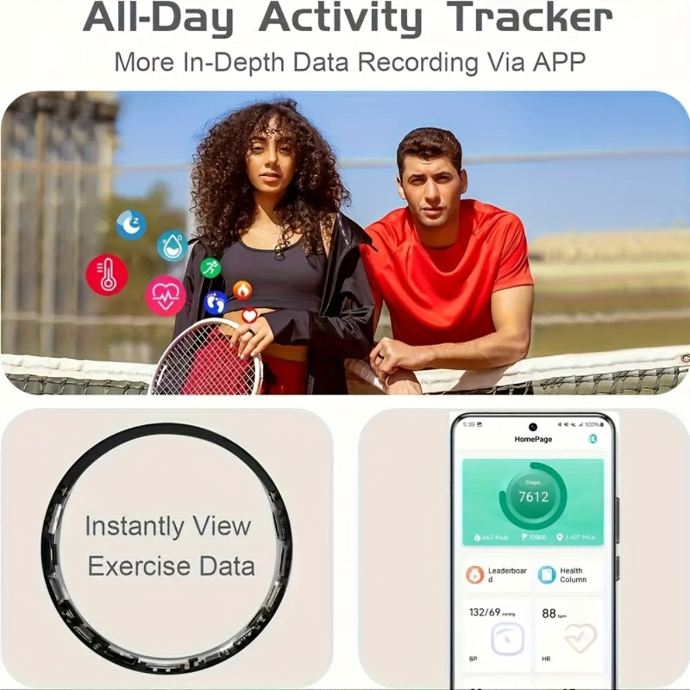 Smart Ring Health & Fitness Tracker Titanium – IP68 Waterproof, Sleep Heart Rate Step Calorie Stress Monitor, BLE 5.3 Magnetic Charging, Android iOS Compatible | Men Women Gift | Black Silver