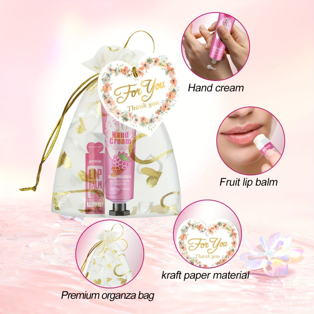 Shea Butter Hand Cream and Lip Balm Gift Set - Deep Moisturizing Skincare Bundle for Dry Cracked Skin, Vitamin E Natural Body Care Kit, Birthday & Holiday Gift for Women