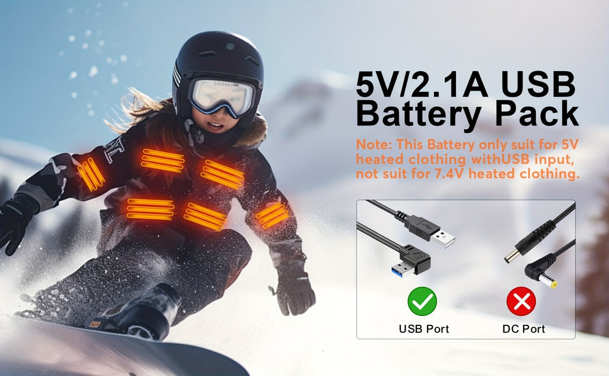 USB-C 5V Heated Vest Battery Pack 10000mAh 5V 2A Portable Power Bank for Heated Jacket Heated Gloves Smartphone Tablet Smartwatch Outdoor Winter Camping Hiking Skiing Travel