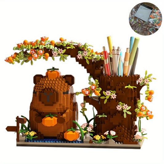 1880-Piece Capybara Building Block Pen Holder and Desk Organizer