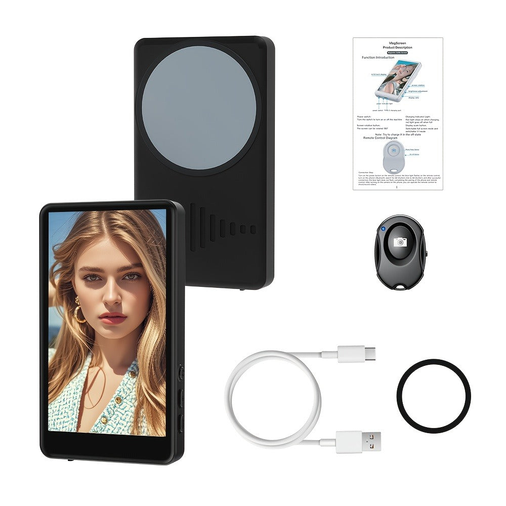 Magnetic Selfie Monitor Screen for Vlogging & Live Streaming – Rear-Facing Main Camera Display for iPhone & Android, High-Resolution Selfie Screen for TikTok, YouTube & Instagram Content Creation