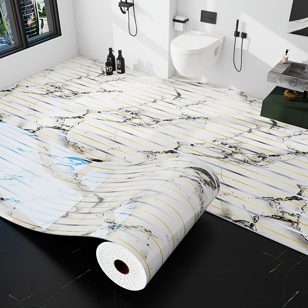 Peel and Stick Floor Tile Sticker 15.7"x118" Self-Adhesive Marble Pattern Vinyl Roll – 3mm Thick Removable Flooring for Kitchen Backsplash, Bathroom, Shower Room & Home Renovation