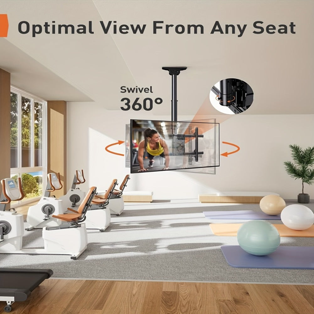 Ceiling TV Mount 37-75 Inch - 360° Swivel & Tilt Adjustable Bracket for Flat & Curved TVs up to 110 lbs, VESA 600x400mm, Stainless Steel, for Home Restaurant Gym