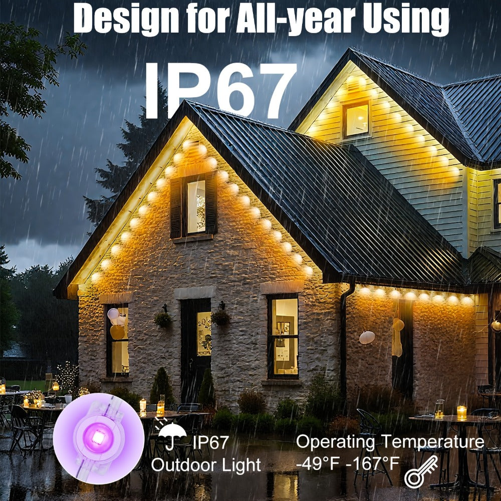 Permanent Outdoor Lights IP67 Waterproof – RGB LED Eaves Light, App & Remote Control, Color Changing for Halloween, Christmas, Holiday, Party & Daily Roof Lighting (20/30/50/100/200/300/500 FT)